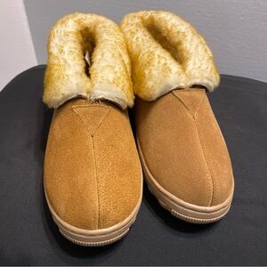 Men's Tan Suede Loafers with Faux Fur Lining